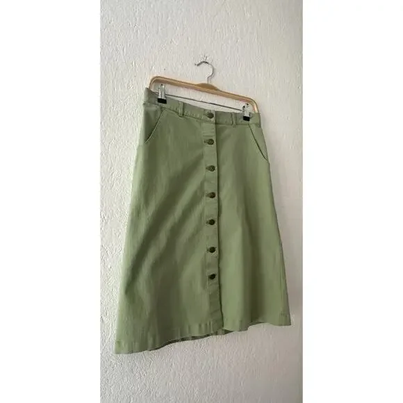 Christopher & Banks Women's Green Stretch Button Front Knee Length Skirt Size 4 - Picture 5 of 15